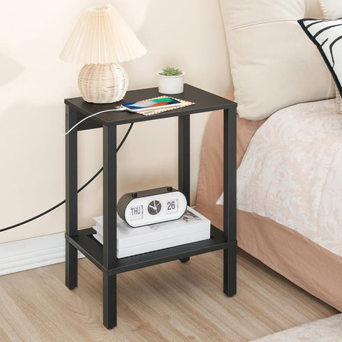BK91UBZ01 HOOBRO Side Table with Charging Station, End Table with USB Ports and Outlet, Nightstand with Storage Shelf