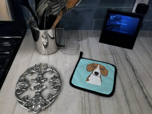 Caroline's Treasures BB1177PTHD Checkerboard Blue Beagle Pair of Pot Holders, Kitchen Heat Resistant, 7 1/2 x 7 1/2