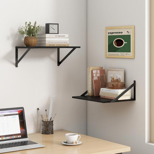 12 Inch Set 2, 16" 12" 12 Fun Memories Deep Floating Shelves for Wall, Deep Black Floating Shelves of W x D Wall Shelf