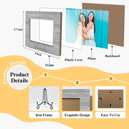 Wooden Photo Frame with Iron Stand, Friendship Gifts for Bestie Woman BFF, Home Table Decoration (4x6 Horizontal) - 17
