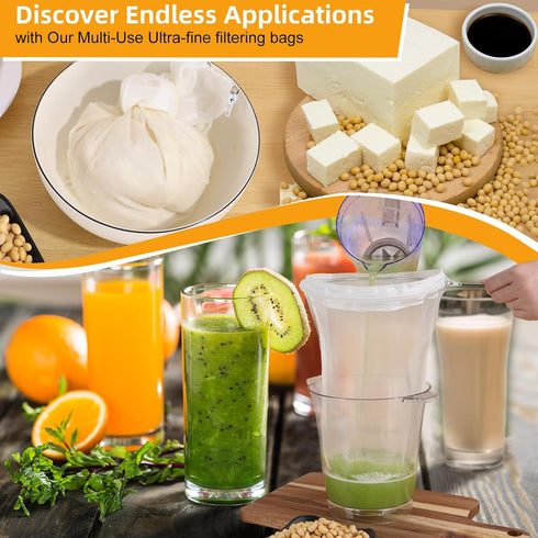 Esuduky 5 Pcs Premium Ultra Fine Mesh Strainer Bags with Stainless Steel Handle, Reusable Nut Milk Bags, Cheese Cloths