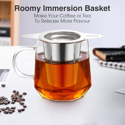 IPOW 2 Pack Extra Fine Mesh Coffee Filter, Micron Mesh Tea Infuser with Coaster Lid and Double-sided Handle