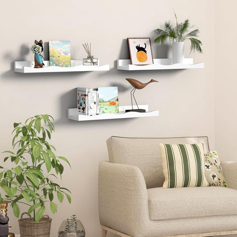 15.7 Inches, Set 3, AZSKY Floating Bookshelf for Kids, Cloud Picture Ledge Shelf - White, Nursery Book Shelves