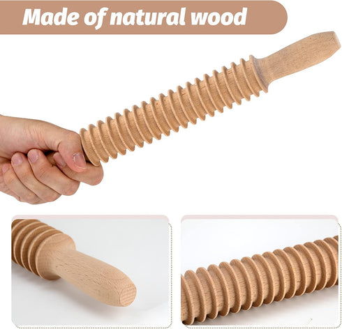 Beech Wood 7mm Fettuccine Pasta Cutter, Noodle Lattice Roller Docker Dough Cutter, Wooden Rolling Pin Kitchen Tool