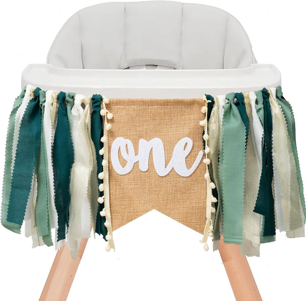 Q&High Life Wild Safari Jungle Highchair Banner for 1st Birthday Decorations - Dark Green
