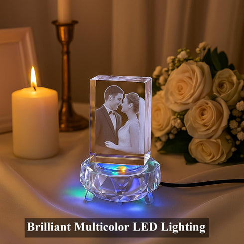 3D 3D Crystal LED Light Base for Glass Art, Multicolor Changing Pedestal Stand with AC Power, Lighted Base for Crystal
