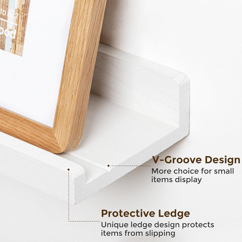 16 inch Set 3, Floating Shelves for Wall, Solid Wood Picture Ledge Shelf for Wall Storage, Nursery Book Shelves