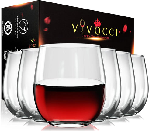 Vivocci Unbreakable Plastic Stemless Wine Glasses 12.5 oz | Shatterproof Glassware | Set of 6