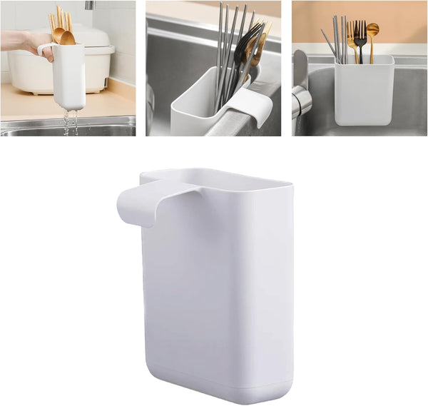 Multifunctional Compact Kitchen Drainer, Utensil and Cutlery Drying Rack Holder, Hangable Sink Shelf, White