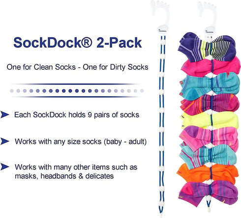 Sock Laundry Solution for Washing, Drying & Storing Socks in Pairs, 2-Pack (Dark Blue)
