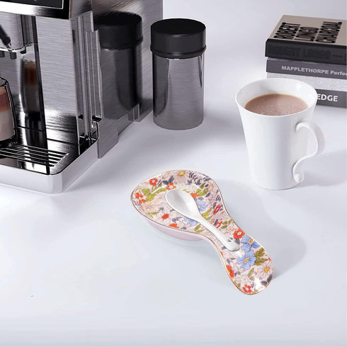 Ceramic Spoon Rest for Stove Top, Large Floral Spoon Holder for Kitchen Counter, Modern Farmhouse Decor