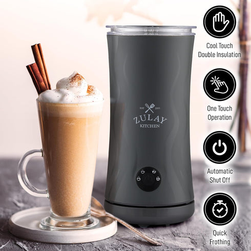 Zulay Kitchen Powerful 4-in-1 Electric Milk Frother and Steamer - Durable Cold Foam Maker for Coffee & Latte, Hot
