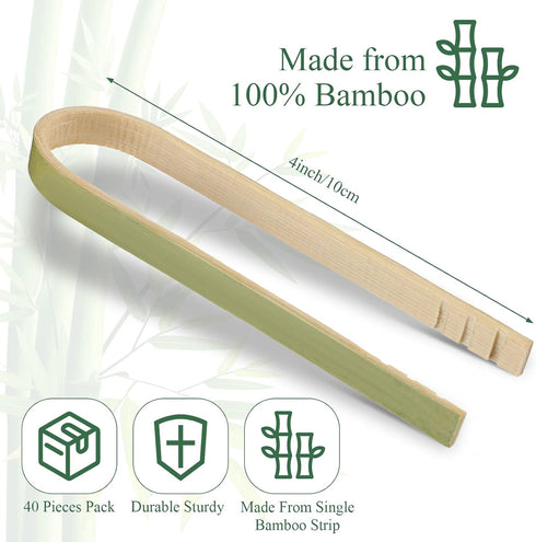 40 Pieces Mini Bamboo Disposable Tongs, 4 Inch Wooden Cooking Braces for Charcuterie Cooking Toast Bread