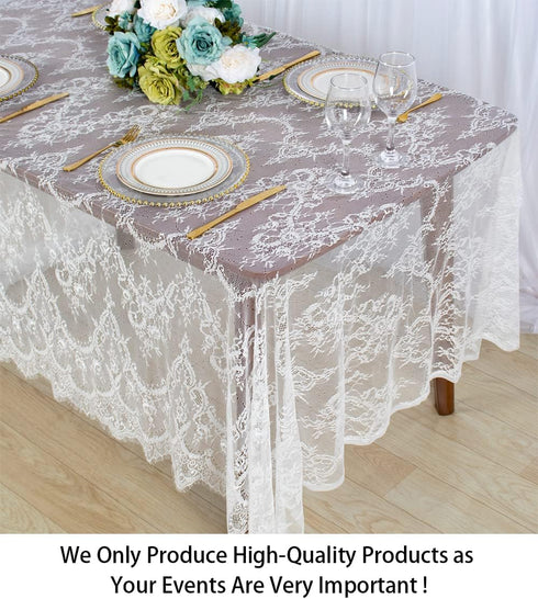 ShinyBeauty Lace Tablecloth Rectangular 60x120-Inch White Overlay for Tea Table, Floral Embroidery Lace