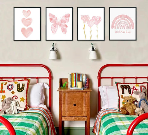 ULEGIE Set 4, 8x10 Inch Toddler Girl Room Decor, Pink Girls Room Nursery Dream Big Wall Art Prints of Watercolor Pink