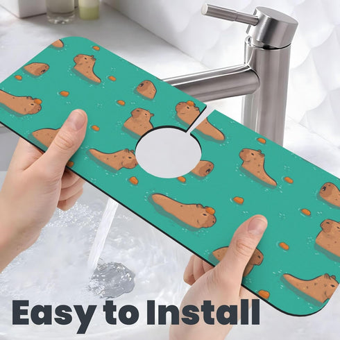 KIKICHUA (15" 5.5" Cute Capybara Play Eat Food Kitchen Sink Splash Guard Faucet Mat Super Absorbent Fast Drying Mat