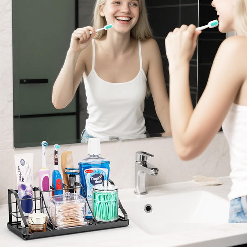 Set 2 Pack 7 Countertop Toothbrush Holders with Qtip Holder Dispenser, Kids Electric Toothbrush and Toothpaste Holder