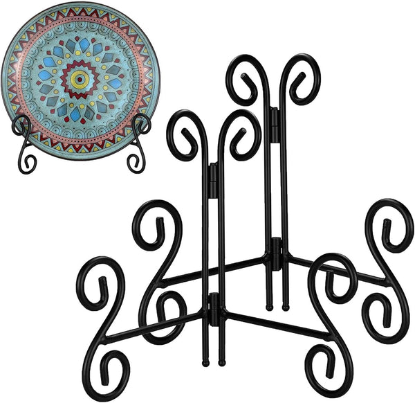 2 Pack 6 Inch Black Plate Stand Holder for Display, Foldable Iron Table Easel for Picture, Photo Frame, Decorative Plate