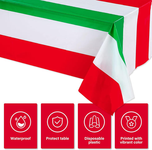 3 Pieces Italian Flag Rectangular Tablecloth Decorations, 54 x 108 Inch Plastic Table Cover for Party Family Gathering