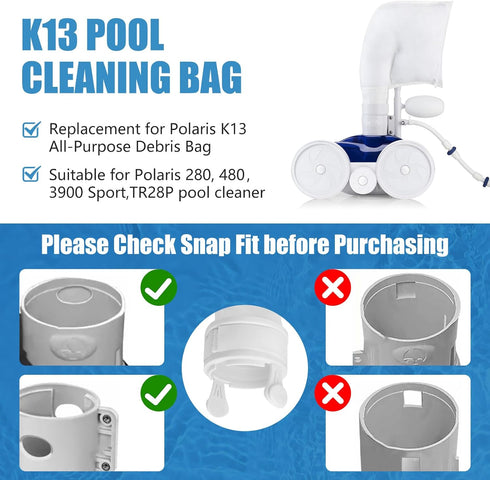 280, 480 K13 K16-2 Pack Pool Spa Zipper Bag Replacement for Zodiac Polaris Pool Cleaner Zippered All Purpose