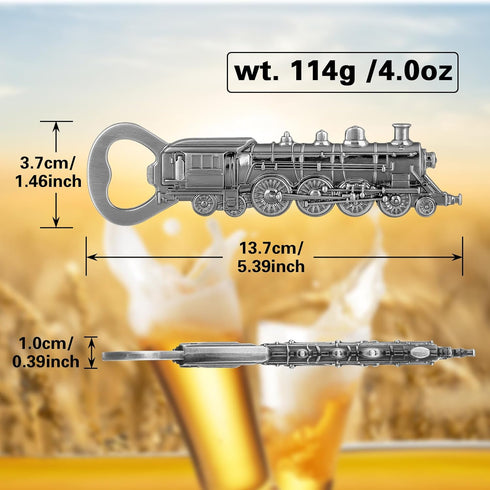 Steam Train Bottle Opener, Unique Beer Opener for Men, Dad, Boyfriend, Birthday Gifts, Silver Locomotive with Black