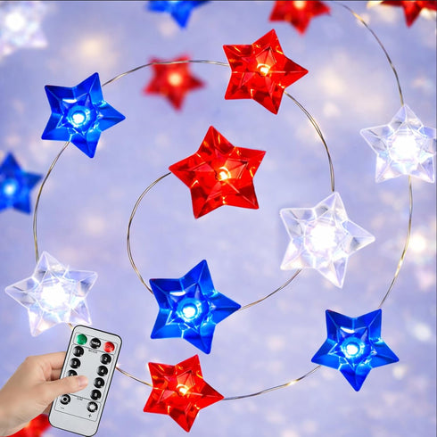 BOHON 4th of July Decorations Battery Operated String Lights with Remote Timer