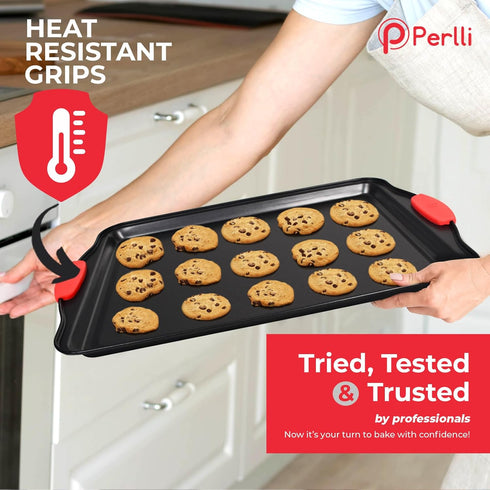 PERLLI 6-Piece Non-Stick Baking Pan Set, BPA-Free Carbon Steel Bakeware with Silicone Handles
