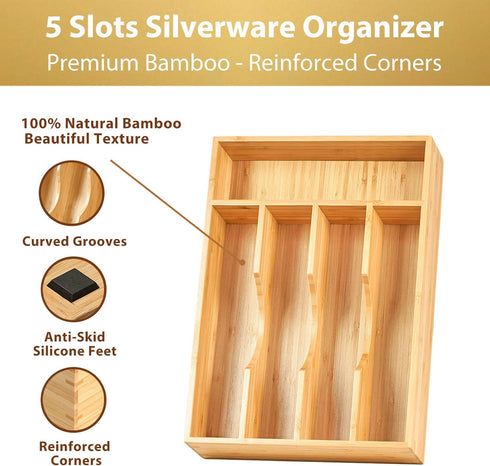 Umilife Bamboo Kitchen Drawer Organizer, 8.25 Inch Silverware Utensils Tray Holder for Small Drawer, Wood Caddy for Flatware Cutlery Knives by Umilife