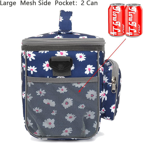 FlowFly Insulated Reusable Lunch Bag, Large Lunch Box for Women and Men, Daisy with Adjustable Shoulder Strap