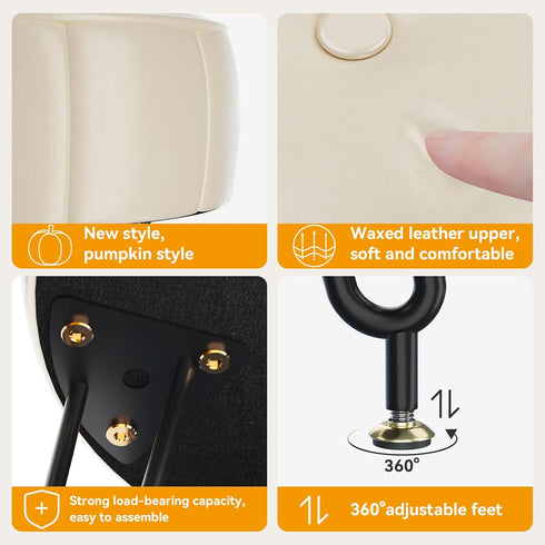 12.6" D12.6" W17.32" UHBD036W YMYNY Vanity Stool Chair, Pumpkin Style Faux Leather Stool, Pouf Couch Stool, Modern
