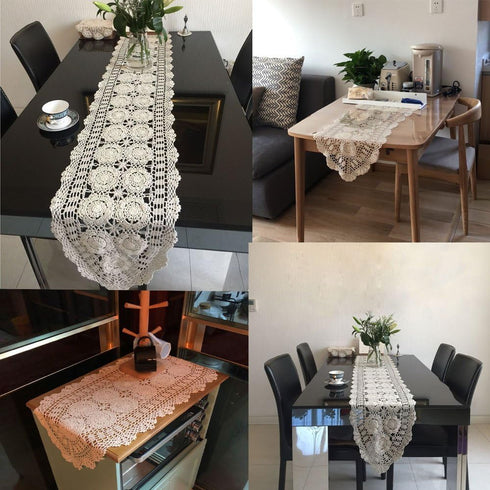 14x36 inch KEPSWET Cotton Handmade Crochet Lace Oval Table Runner Dresser Console Coffee Table TV Stand Decor Blue