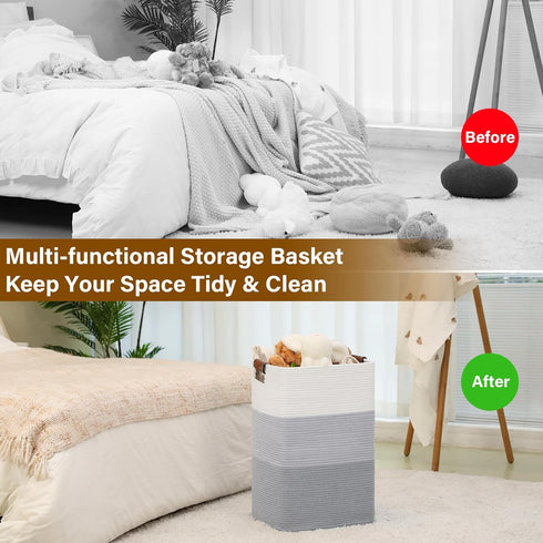 Extra Large Laundry Hamper 96L, Cotton Woven Storage Basket with Handles for Living Room, Gradient Grey