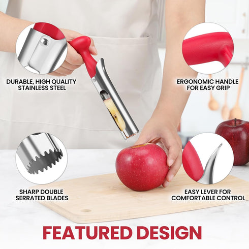 SCHVUBENR Premium Apple Corer Tool - Easy to Use and Clean - Sturdy Apple Core Remover with Sharp Serrated Blades