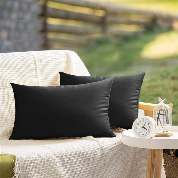 VAKADO 12x20 Lumbar Outdoor Waterproof Black Throw Pillow Covers Set of 2