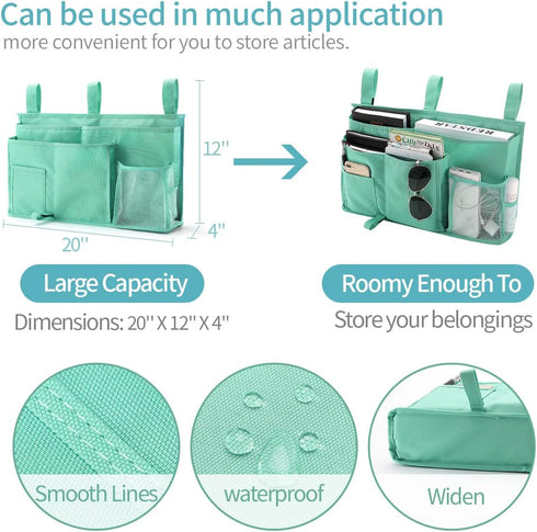 Bseash Bunk Bed Organizer, Bedside Caddy Hanging Storage Bag with 8 Pockets for College Dorm Rooms, Light Green