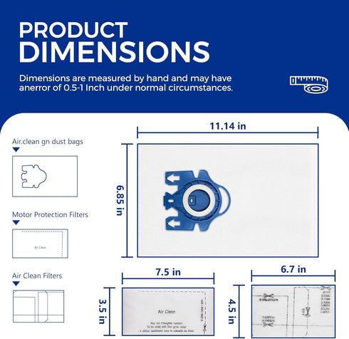 Vacuum Cleaner Bags - Fit for Miele Classic C1 Complete Series, Includes 9 Packs 3D Efficiency Airclean Bags