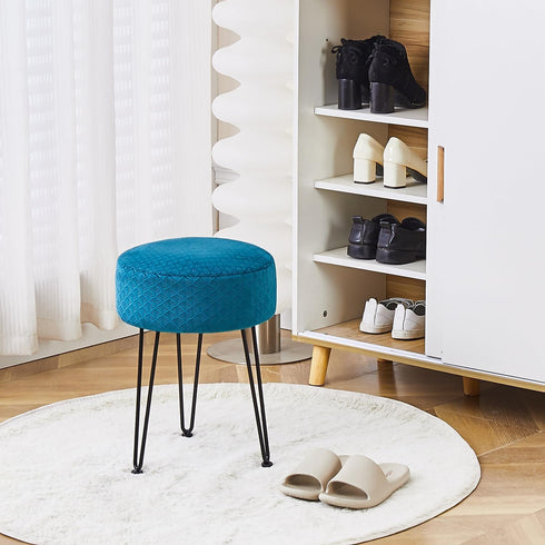 WROCFURSTAR Velvet Ottoman,Vanity Stool,Dressing Table Seat with Metal Leg Vanity Chair for Bedroom, Living Room