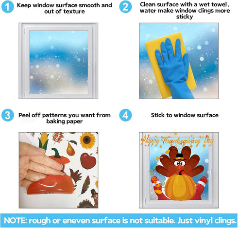 Thanksgiving Fall Window Clings Decorations, 10 Sheets Double Sided Stickers for Kids Home Office Classroom