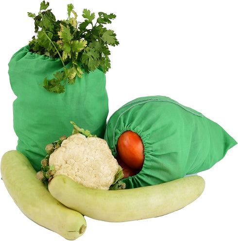 Green Cotton Christmas Drawstring Bags Eco-Friendly 145 GSM (6x8 in 25 pcs) Small Gift Bags for Kitchen & Grocery