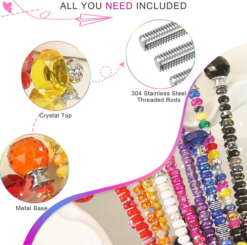 300 12 Pcs Garden Stakes Diy Fairy Wand Garden Stakes Kit, Colorful Large Hole Bead Crystal Diamond Stopper Top