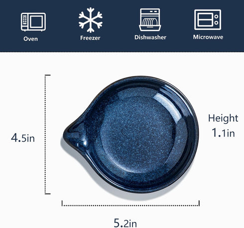 VICRAYS Ceramic Spoon Ladle Rest, Kitchen Stove Holder for Spatula, Dishwasher Safe, 5.2 Inches, Blue Set of 4