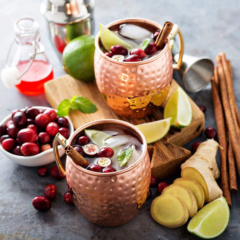 LIVEHITOP Moscow Mule Mugs Set of 4, Handcrafted Copper Cocktail Cups with Coasters for Cold Drinks and Parties