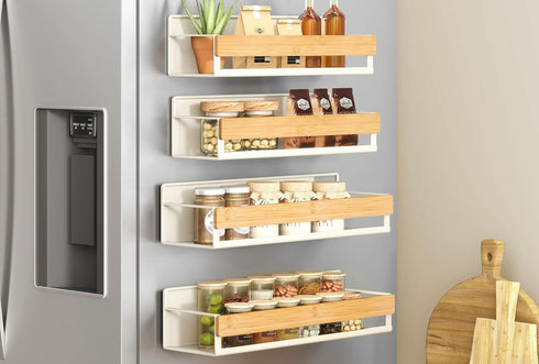 SONGMICS Magnetic Spice Rack for Refrigerator, 4 Pack, 2 Large and 2