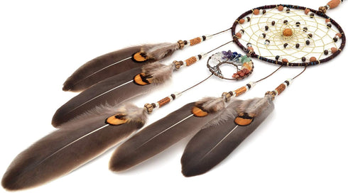 Urdeoms Tree of Life Dream Catchers for Bedroom, Adult Brown Boho Wall Decor for Girls, Chakra Crystal Healing Stones,