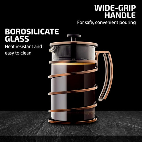 OVENTE 27 Ounce French Press Coffee & Tea Maker, Durable Borosilicate Glass, 4 Filter Stainless Steel Plunger System