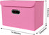 Linen Fabric Foldable Storage Cube Bin Organizer, 3Pcs Fabric Bins with Lid and Leather Handles for Home, Closet, Pink