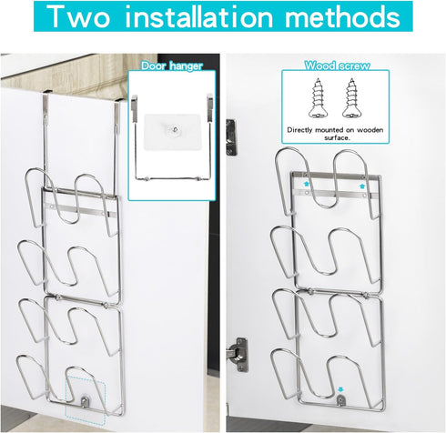 YQh The-Cabinet Pot Lid Organizer, Door Mounted Pot Cover Rack, 304 Stainless Steel Pot Lid Storage