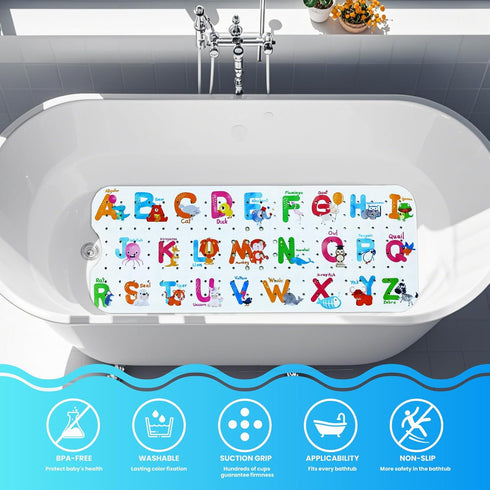 40 16 Inch, Linoows Baby Bath Tub Mat, Extra Large Non Slip Kids Cartoon Bathtub Shower Mats with Suction Cups & Drain