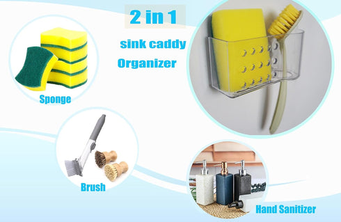 AMUONTY Sponge Holder for Kitchen Sink, Plastic Suction Organizer for Brush and Sponge (5.7" x 2.4" x 3.1")