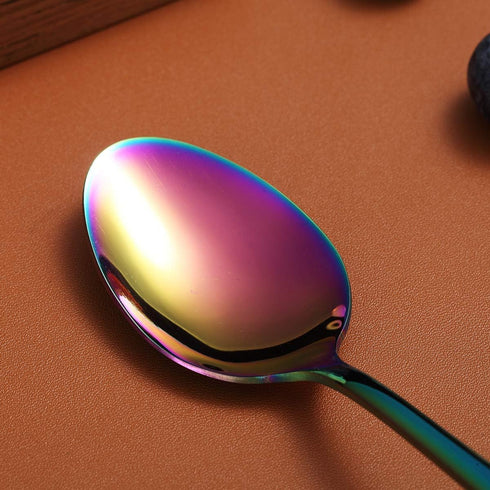 Berglander Rainbow Dinner Spoon Set of 12, 7.5" Stainless Steel Titanium Plating, Dishwasher Safe